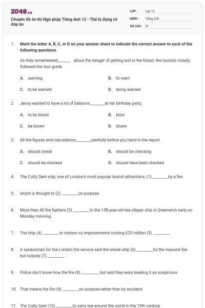 Chuyên đề ôn thi Ngữ pháp Tiếng Anh 12 - Thể bị động có đáp án