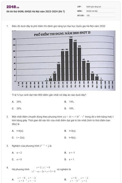Đề thi thử ĐGNL ĐHQG Hà Nội năm 2023-2024 (Đề 7)