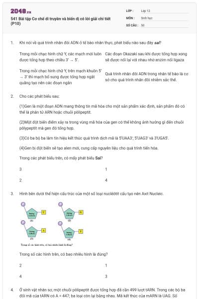 541 Bài tập Cơ chế di truyền và biến dị có lời giải chi tiết (P10)