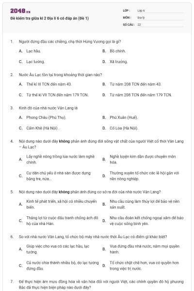 Đề kiểm tra giữa kì 2 Địa lí 6 có đáp án (Đề 1)