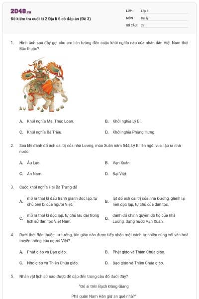 Đề kiểm tra cuối kì 2 Địa lí 6 có đáp án (Đề 3)