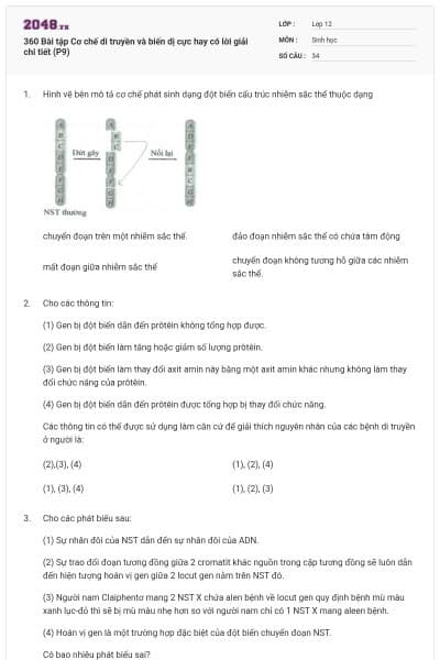 360 Bài tập Cơ chế di truyền và biến dị cực hay có lời giải chi tiết (P9)