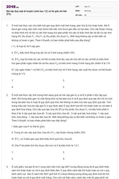 Bài tâp Quy luật di truyền (sinh học 12) có lời giải chi tiết (P2)