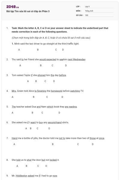 Bài tập Tìm sửa lỗi sai có đáp án Phần 3