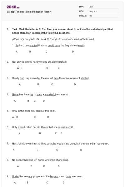 Bài tập Tìm sửa lỗi sai có đáp án Phần 4