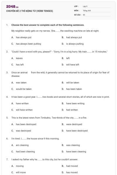 CHUYÊN ĐỀ 2 THÌ ĐỘNG TỪ (VERB TENSES)