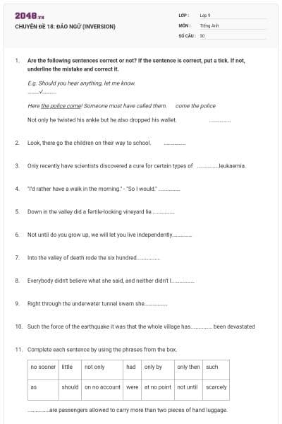 CHUYÊN ĐỀ 18: ĐẢO NGỮ (INVERSION)