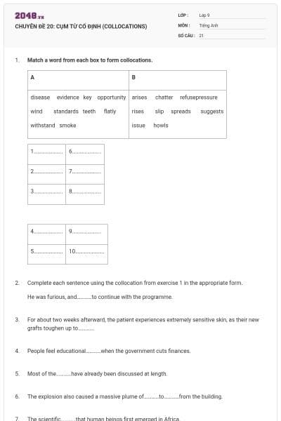 CHUYÊN ĐỀ 20: CỤM TỪ CỐ ĐỊNH (COLLOCATIONS)
