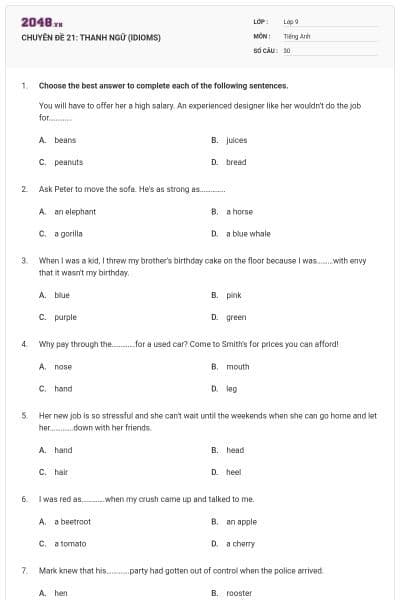 CHUYÊN ĐỀ 21: THANH NGỮ (IDIOMS)