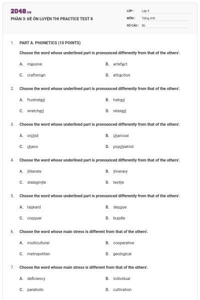 PHẦN 3: ĐỀ ÔN LUYỆN THI PRACTICE TEST 8