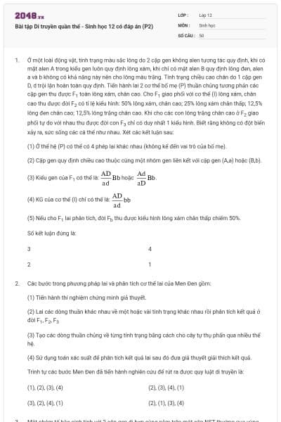 Bài tập Di truyền quần thể - Sinh học 12 có đáp án (P2)