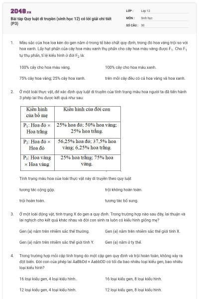 Bài tâp Quy luật di truyền (sinh học 12) có lời giải chi tiết (P3)