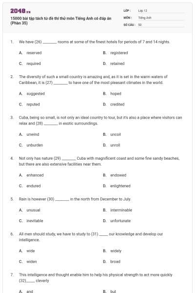 15000 bài tập tách từ đề thi thử môn Tiếng Anh có đáp án (Phần 35)