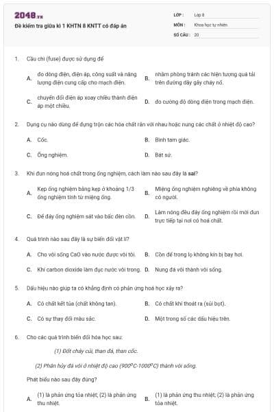 Đề kiểm tra giữa kì 1 KHTN 8 KNTT có đáp án