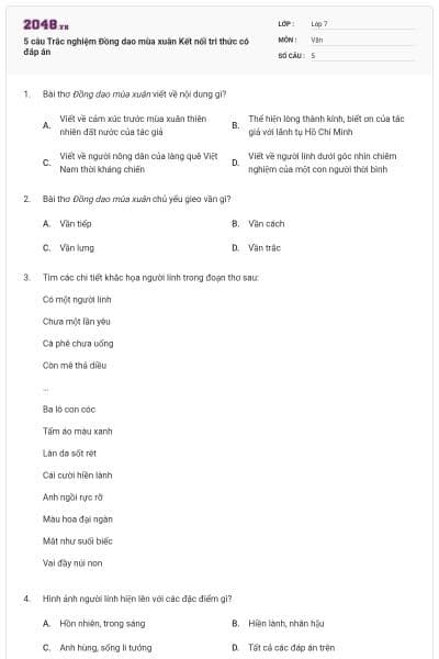 5 câu Trắc nghiệm Đồng dao mùa xuân Kết nối tri thức có đáp án