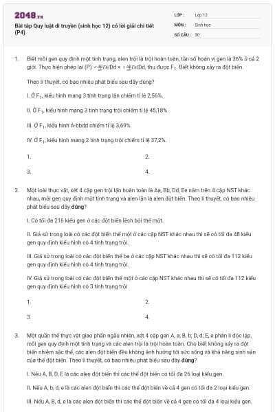Bài tâp Quy luật di truyền (sinh học 12) có lời giải chi tiết (P4)