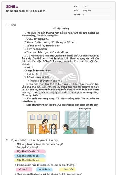 Ôn tập giữa học kì 1: Tiết 5 có đáp án