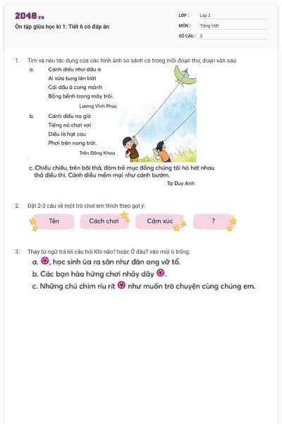 Ôn tập giữa học kì 1: Tiết 6 có đáp án