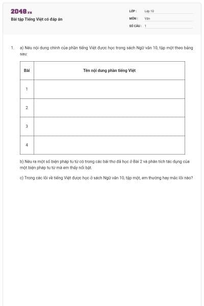 Bài tập Tiếng Việt có đáp án