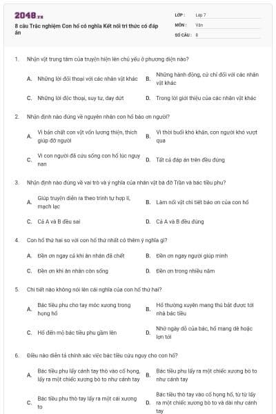 8 câu Trắc nghiệm Con hổ có nghĩa Kết nối tri thức có đáp án