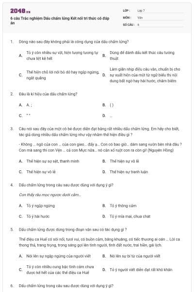 6 câu Trắc nghiệm Dấu chấm lửng Kết nối tri thức có đáp án