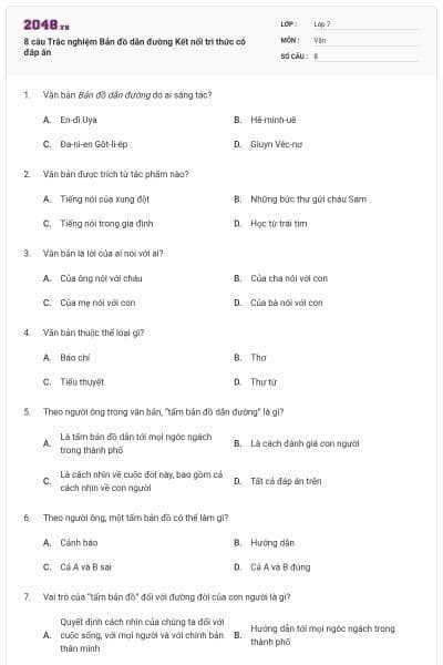 8 câu Trắc nghiệm Bản đồ dẫn đường Kết nối tri thức có đáp án