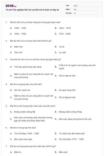 10 câu Trắc nghiệm Nói với con Kết nối tri thức có đáp án