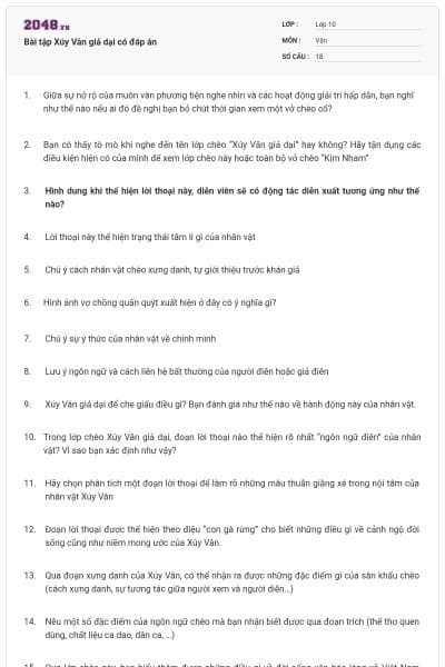 Bài tập Xúy Vân giả dại có đáp án