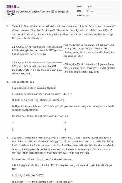 576 Bài tập Quy luật di truyền (Sinh học 12) có lời giải chi tiết (P4)