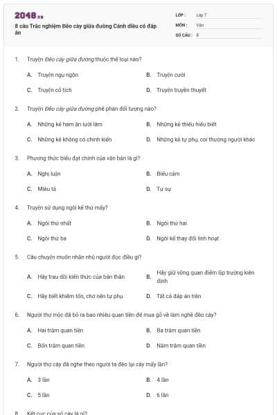 8 câu Trắc nghiệm Đẽo cày giữa đường Cánh diều có đáp án