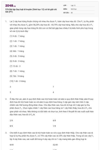 576 Bài tập Quy luật di truyền (Sinh học 12) có lời giải chi tiết (P7)
