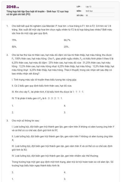 Tổng hợp bài tập Quy luật di truyền - Sinh học 12 cực hay có lời giải chi tiết (P3)