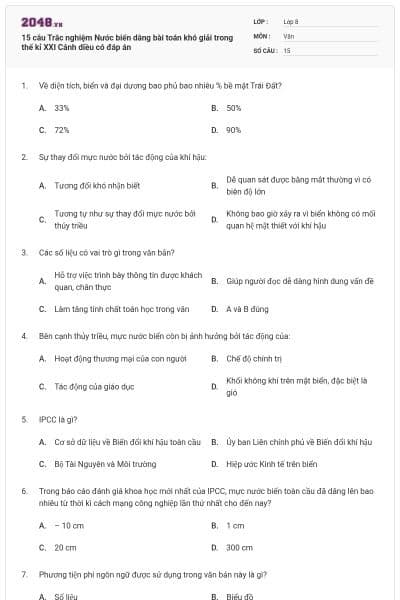 15 câu Trắc nghiệm Nước biển dâng bài toán khó giải trong thế kỉ XXI Cánh diều có đáp án