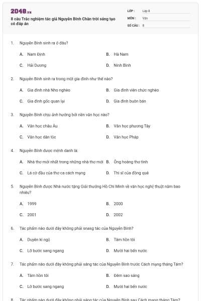 8 câu Trắc nghiệm tác giả Nguyễn Bính Chân trời sáng tạo có đáp án