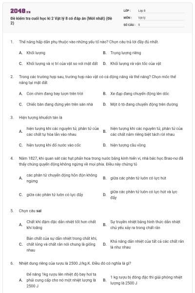 Đề kiểm tra cuối học kì 2 Vật lý 8 có đáp án (Mới nhất) (Đề 2)