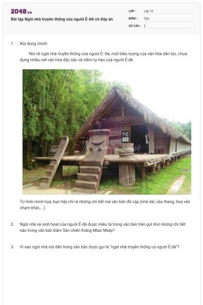 Bài tập Ngôi nhà truyền thống của người Ê-Đê có đáp án