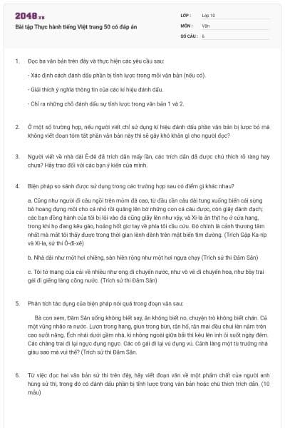 Bài tập Thực hành tiếng Việt trang 50 có đáp án