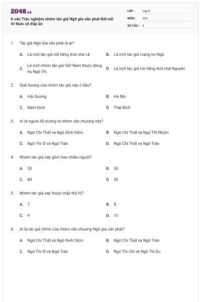 6 câu Trắc nghiệm nhóm tác giả Ngô gia văn phái Kết nối tri thức có đáp án
