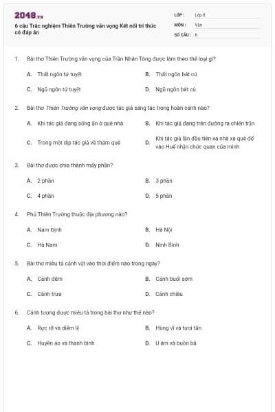 6 câu Trắc nghiệm Thiên Trường vãn vọng Kết nối tri thức có đáp án
