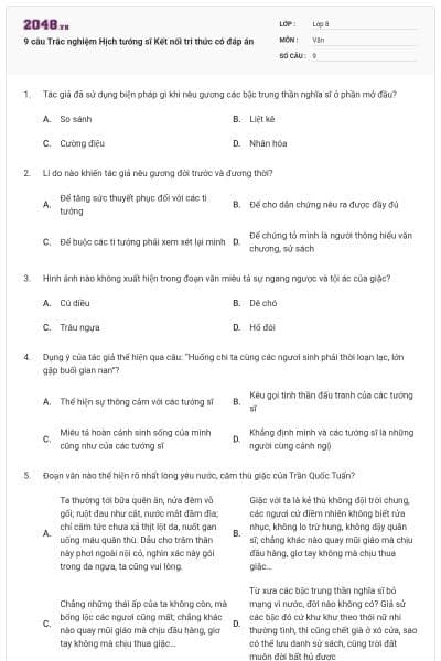 9 câu Trắc nghiệm Hịch tướng sĩ Kết nối tri thức có đáp án