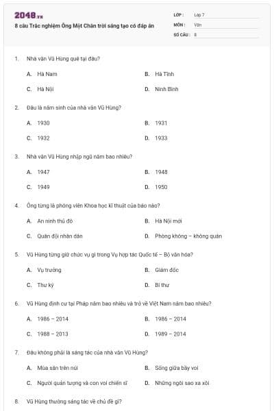 8 câu Trắc nghiệm Ông Một Chân trời sáng tạo có đáp án