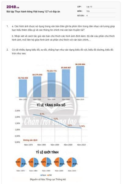 Bài tập Thực hành tiếng Việt trang 127 có đáp án
