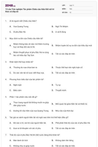 13 câu Trắc nghiệm Tác phẩm Chiếu cầu hiền Kết nối tri thức có đáp án