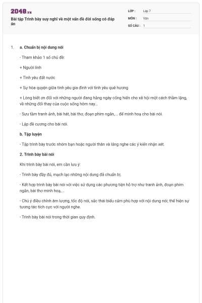 Bài tập Trình bày suy nghĩ về một vấn đề đời sống có đáp án