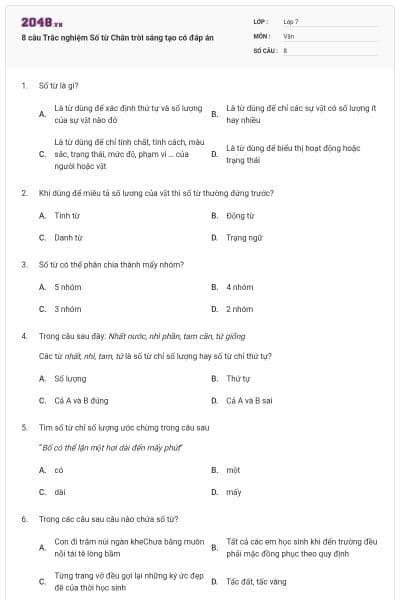 8 câu Trắc nghiệm Số từ Chân trời sáng tạo có đáp án