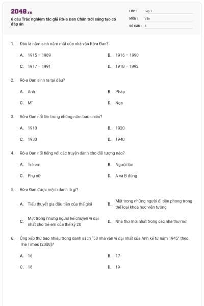 6 câu Trắc nghiệm tác giả Rô-a Đan Chân trời sáng tạo có đáp án