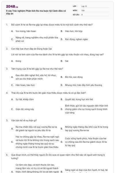 8 câu Trắc nghiệm Phân tích Ra-ma buộc tội Cánh diều có đáp án