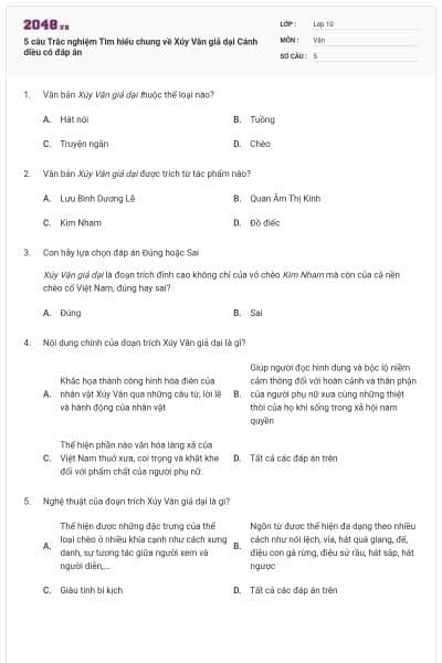 5 câu Trắc nghiệm Tìm hiểu chung về Xúy Vân giả dại Cánh diều có đáp án