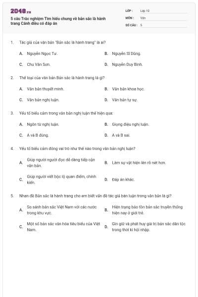 5 câu Trắc nghiệm Tìm hiểu chung về bản sắc là hành trang Cánh diều có đáp án