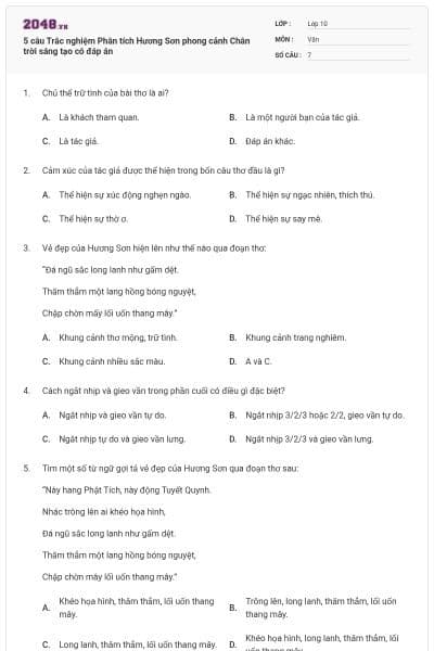 5 câu Trắc nghiệm Phân tích Hương Sơn phong cảnh Chân trời sáng tạo có đáp án